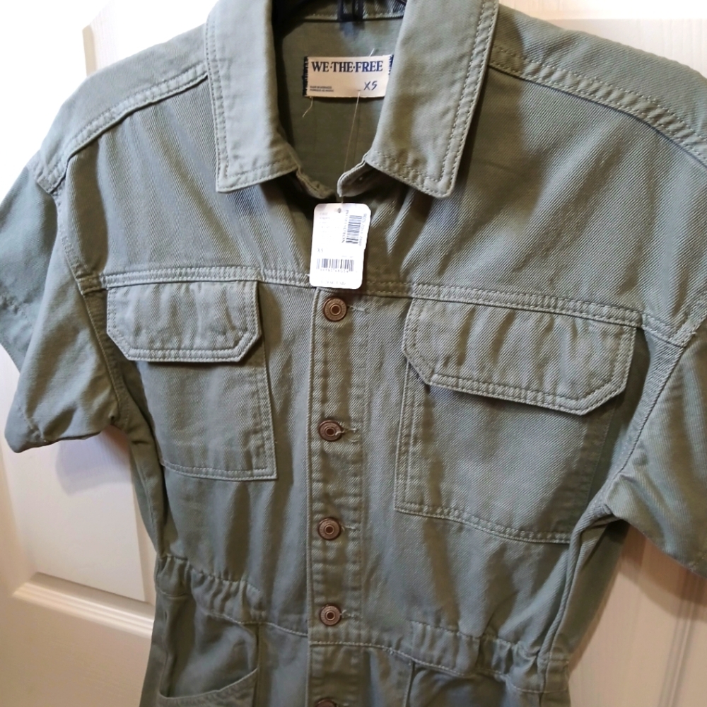 NWT FREE PEOPLE MARCI JUMPSUIT, WASHED ARMY, XS
